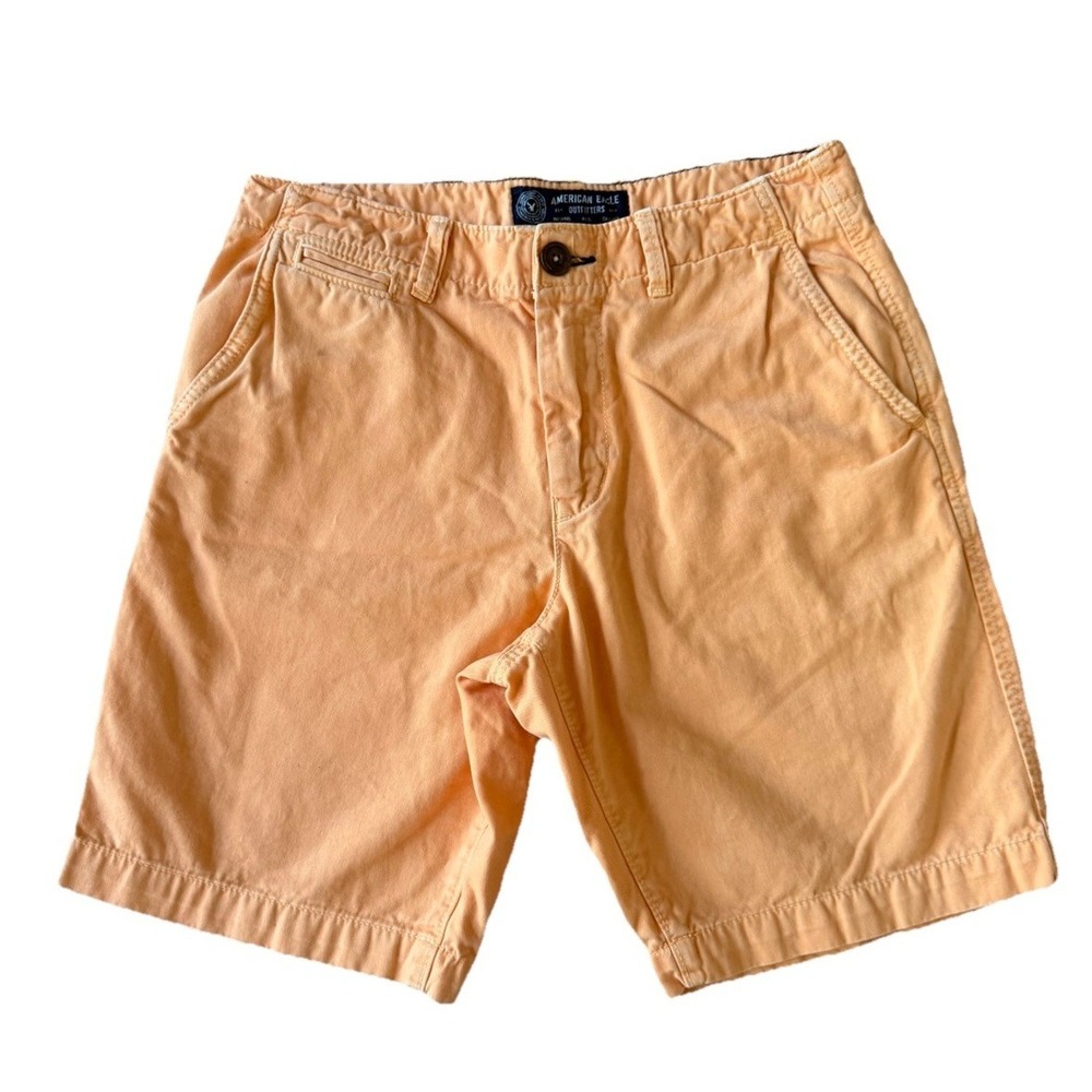 Y2K American Eagle Men's Neon Orange Chino Flat Front Preppy Shorts Size 30